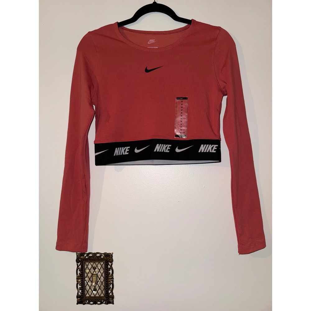 Nike Sportswear Crop Tape Long Sleeve Top‎ Logo Waistband DX2315-655 Medium NWT